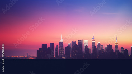 Urban Skyline at Dusk with Gradient Sky and Neon Lights