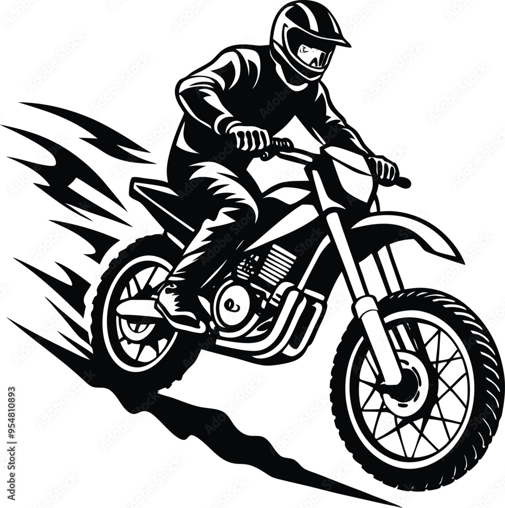 Fototapeta premium A bike rider riding motorcycle vector art coloring page silhouette