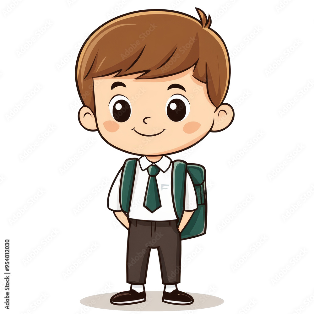 Cute cartoon school boy standing with a backpack on a white isolated background Cute cartoon school boy standing with a backpack on a white isolated background