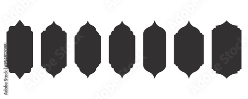 Islamic shapes Ramadan window frame design. Turkish and Indian vector ornament. Arabic door arch. Oriental architecture elements