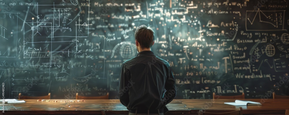 Expert mathematician solving complex equations with ease, 4K hyperrealistic photo Expert mathematician solving complex equations with ease, 4K hyperrealistic photo