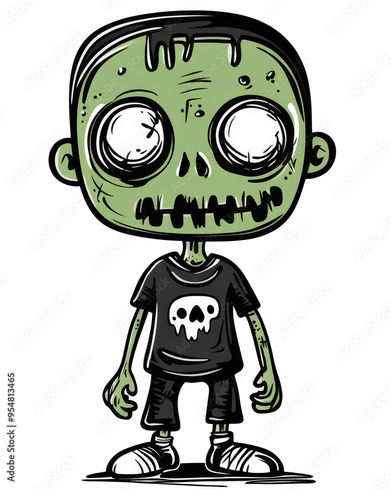 Adorable Halloween zombie character illustration on a white background in doodle style Adorable Halloween zombie character illustration on a white background in doodle style