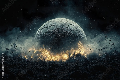 Moon Detonation in High Quality Digital Space Art