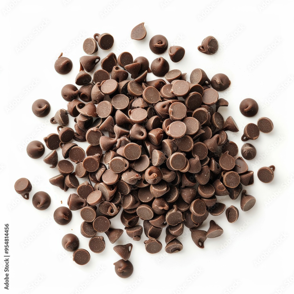 Chocolate Chip Morsels Pile from Top View Isolated on White Background Chocolate Chip Morsels Pile from Top View Isolated on White Background