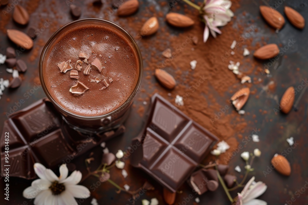 Chocolate Summer Drink: Refreshing Brown Delight on Colorful Background Chocolate Summer Drink: Refreshing Brown Delight on Colorful Background