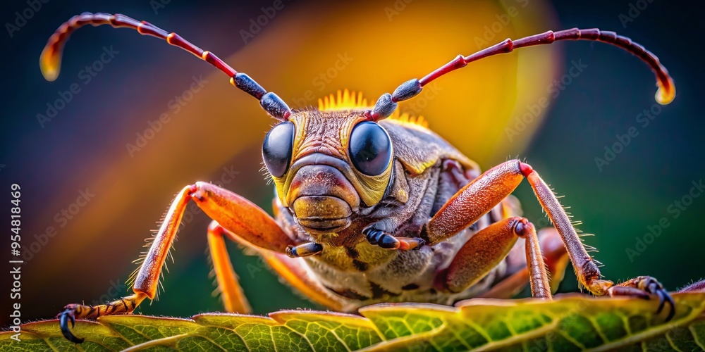 A delicate, tapering pair of bug antennae stretch forth from its head, giving off a sense of antennae-nal alertness amidst a green leafy background. A delicate, tapering pair of bug antennae stretch forth from its head, giving off a sense of antennae-nal alertness amidst a green leafy background.