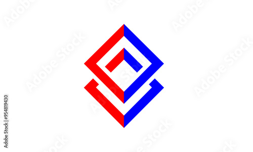 Two overlapping blue red square logos design the concept of collaboration.  Logo design, icon, symbol, vector illustration.