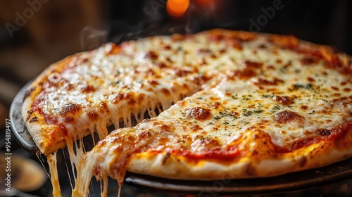 Wallpaper Mural Delicious Pizza Freshly Baked - Close-up of Bubbling Cheese and Crispy Edges Being Pulled from Oven with Peel Torontodigital.ca