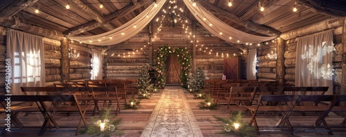 Rustic wedding venue with wooden decor, 4K hyperrealistic photo