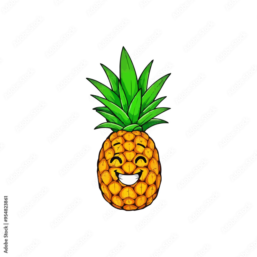 Smiling pineapple with leaves vector illustration.. Pineapple Mascot logo Smiling pineapple with leaves vector illustration.. Pineapple Mascot logo