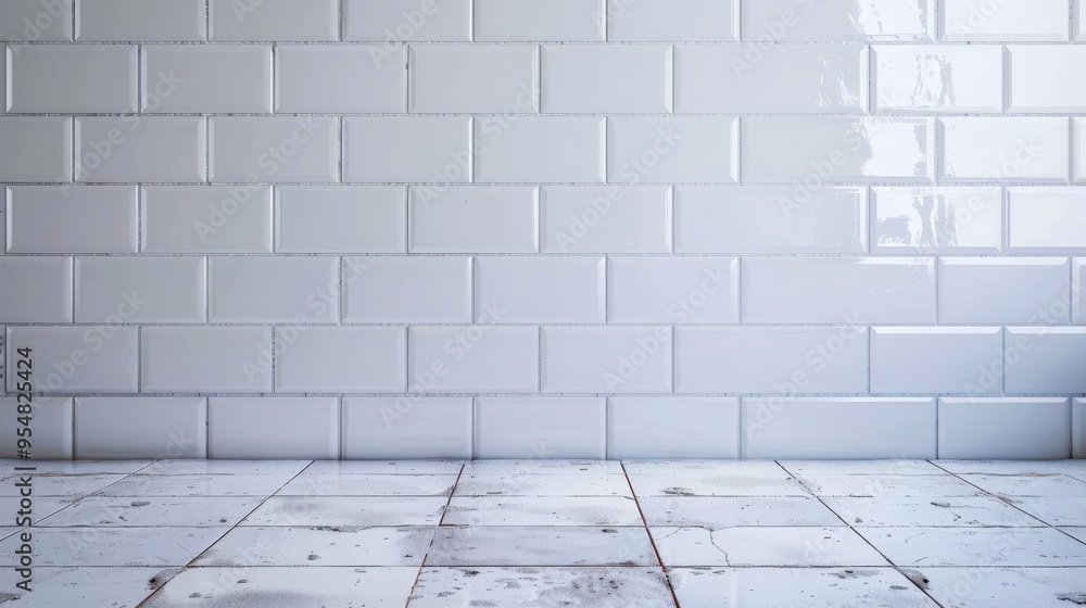 Clean Tile. White Bathroom Wall Background with Tiled Floor. Cleaning Housework Concept Clean Tile. White Bathroom Wall Background with Tiled Floor. Cleaning Housework Concept