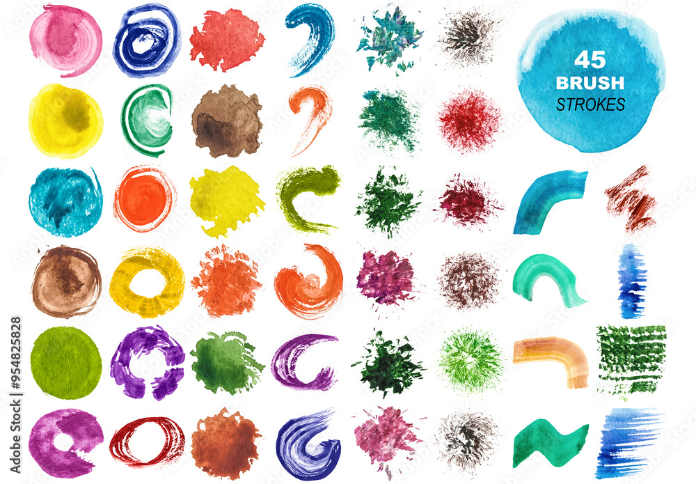 Vector collection of colorful watercolor brush strokes and splatters ...