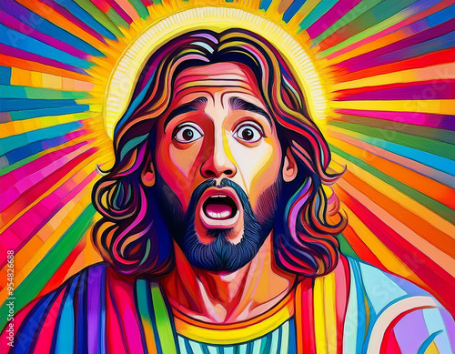 Portrait of Jesus with Shocked Expression Detailed Headshot Capturing Emotional Depth