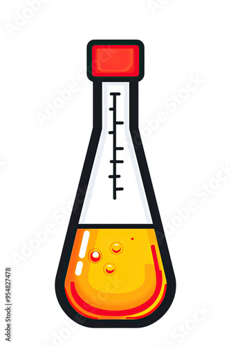 A colorful laboratory flask filled with a bright orange liquid, showcasing a scientific exploration theme, suitable for educational content.