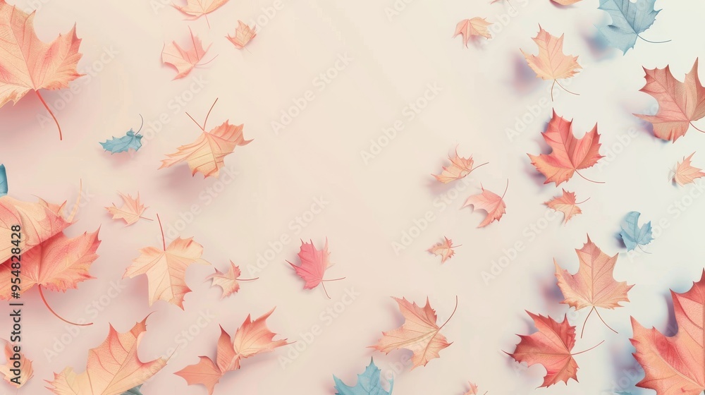 Flat lay frame with colorful autumn leaves on the beige background with ample copy space image. isolated pastel backdrop. colorful desktop wallpaper with maple leaves Flat lay frame with colorful autumn leaves on the beige background with ample copy space image. isolated pastel backdrop. colorful desktop wallpaper with maple leaves