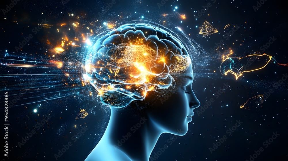 Human Brain with Glowing Energy and Light Streaks. Human Brain with Glowing Energy and Light Streaks.
