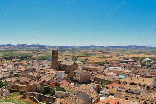 Artajona. Navarre. From the walls of the Cerco de Aratajona, you can get a magnificent view of the town, in which the San Pedro parish building stands out.