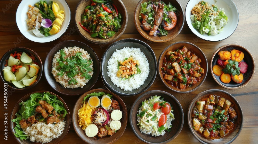 Natural food (various cuisines) Different food cooked on a wooden table Food backgrounds: table filled with large variety of food
Table top of food spread on table. Natural food (various cuisines) Different food cooked on a wooden table Food backgrounds: table filled with large variety of food
Table top of food spread on table.