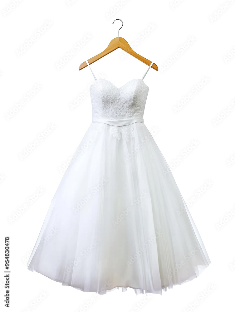 Fototapeta premium White wedding dress on hanger isolated on transparent background