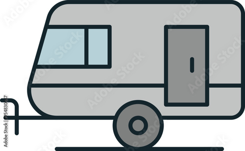 Grey travel trailer standing for camping trip