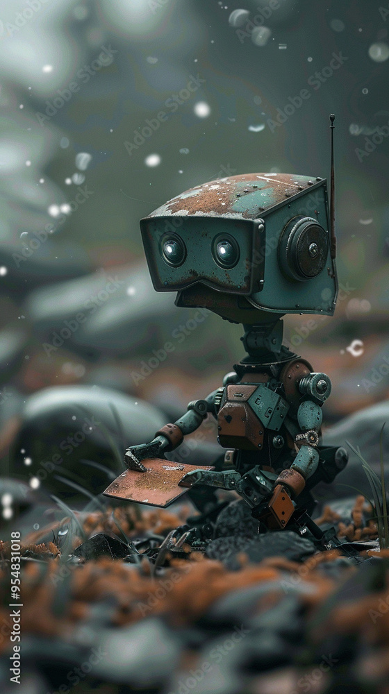 Fototapeta premium Small, cute robot playing