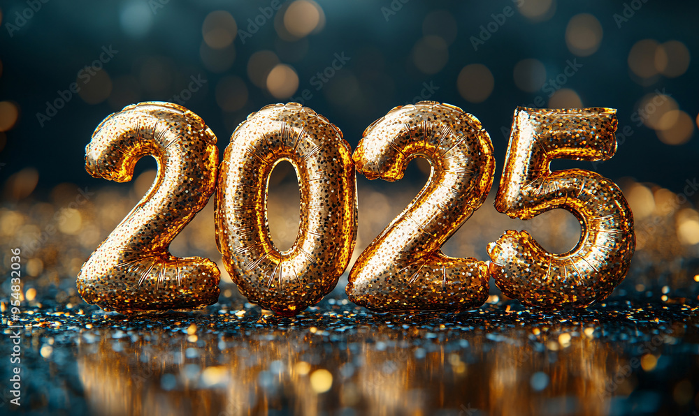 2025 golden on New Year with fireworks. Celebration New Year's Eve. Golden fireworks on dark night sky 2025 golden on New Year with fireworks. Celebration New Year's Eve. Golden fireworks on dark night sky
