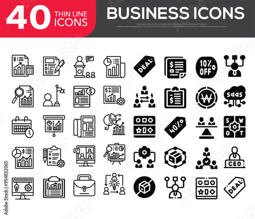Set of 40 outline icons related to business. Linear icon collection. Editable stroke. Vector illustration