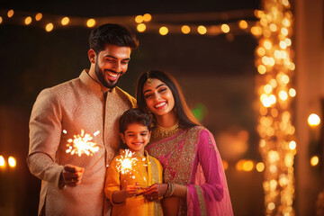 indian family celebrating diwali festival