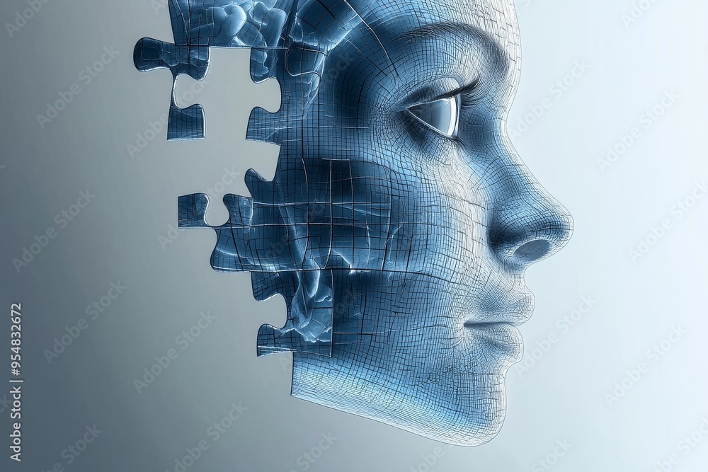 Reward system Dopamine surge Digital double exposure of a womans profile with puzzle pieces symbolizing the intricate process of thought memory and the formation of identity Reward system Dopamine surge Digital double exposure of a womans profile with puzzle pieces symbolizing the intricate process of thought memory and the formation of identity