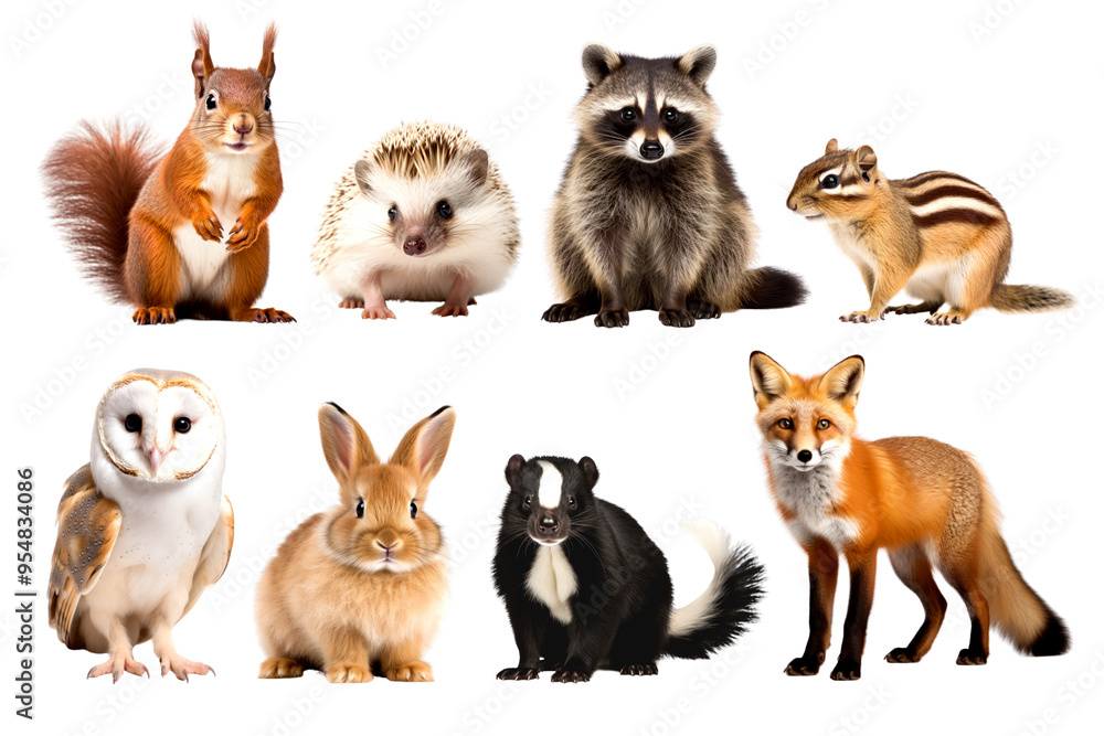 Fototapeta premium PNG Animals in Autumn element set, transparent background