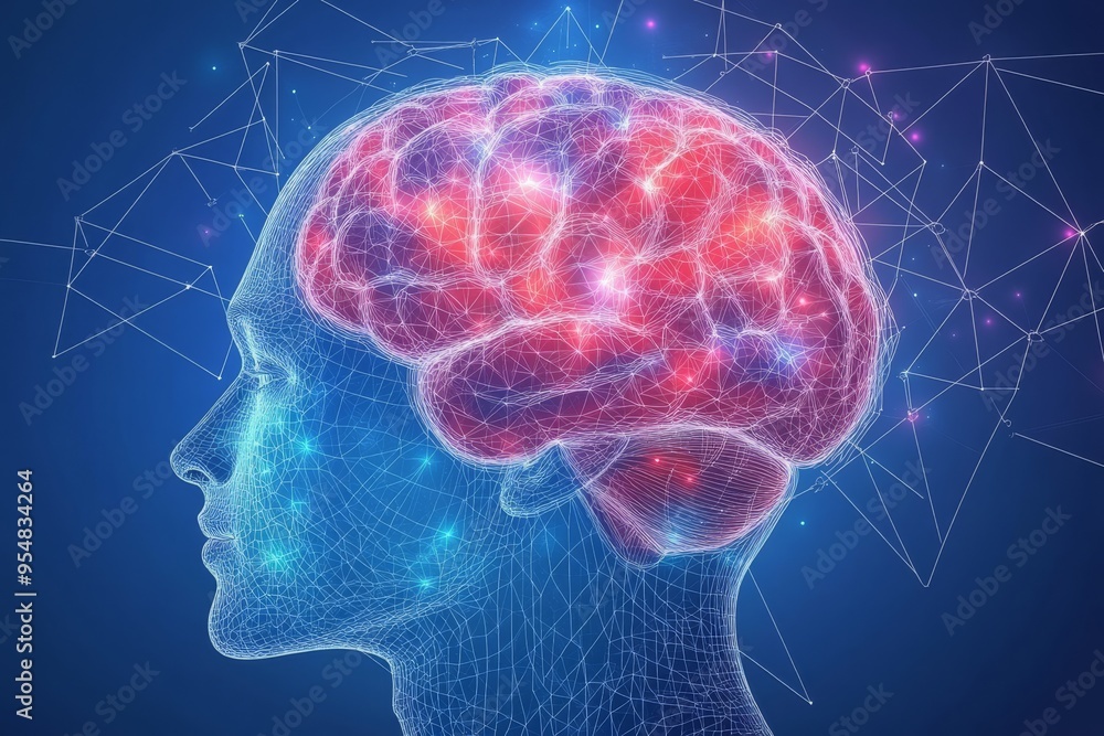 Emotional regulation Dopamine surge Glowing human brain in a digital setting with neural networks representing the intersection of biology and technology in enhancing cognitive abilities Emotional regulation Dopamine surge Glowing human brain in a digital setting with neural networks representing the intersection of biology and technology in enhancing cognitive abilities