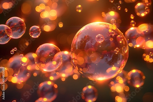 Ethereal Glowing Bubbles Floating in Golden Sunset Light for Design, Print, and Poster