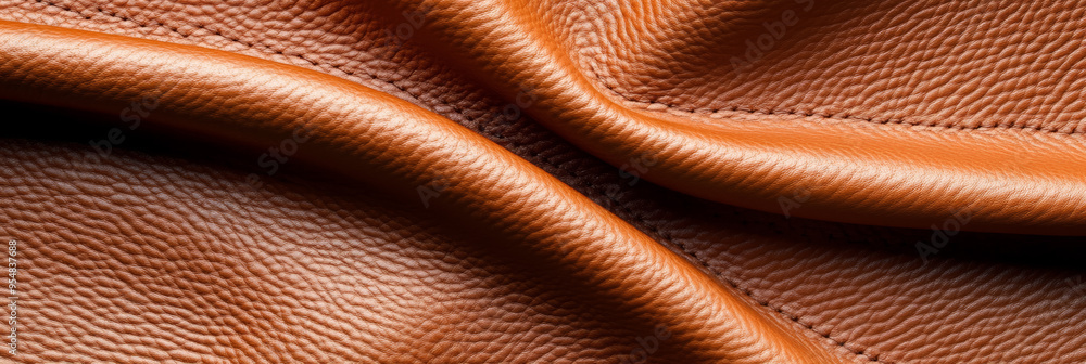 Closeup of natural leather texture light brown with visible stitching and subtle creases luxury material Closeup of natural leather texture light brown with visible stitching and subtle creases luxury material