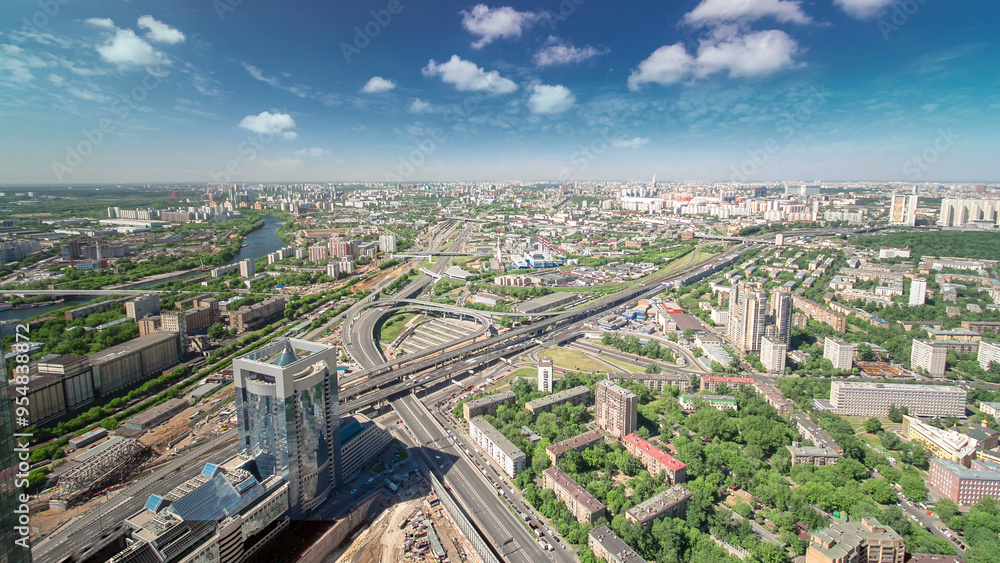 Panoramic aerial view of the buildings from the rooftop of Moscow International Business Center skyscraper timelapse, Russia Panoramic aerial view of the buildings from the rooftop of Moscow International Business Center skyscraper timelapse, Russia