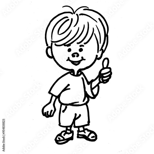 Hand-Drawn Line Art Cartoon of Happy Kids. Children Illustration. Children Doodle Illustrations