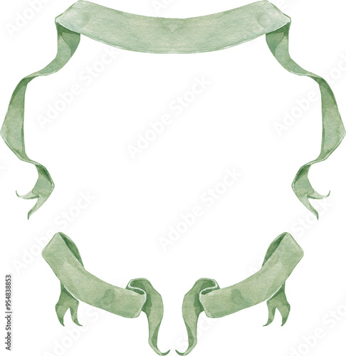 Watercolor Ribbon Banner Wedding Crest. Pink Pastel Bow 