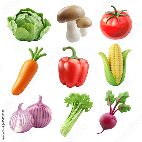 PNG 3D vegetable element set, transparent background