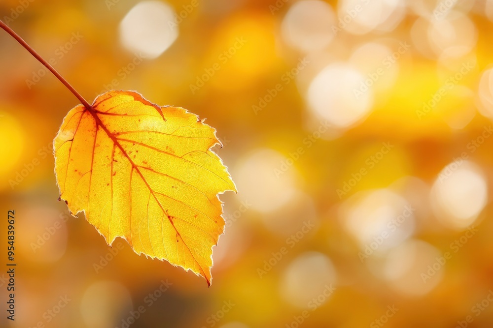 Close-up of a yellow autumn leaf. A bright orange tree changes with a blurred bokeh background. with generative ai Close-up of a yellow autumn leaf. A bright orange tree changes with a blurred bokeh background. with generative ai