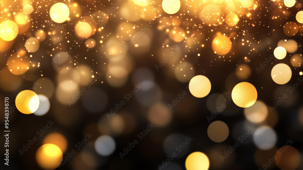 Fototapeta premium Dreamy abstract background with soft golden blur bokeh lights glowing faintly against a dark gradient 
