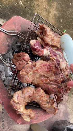 Meat grilled.