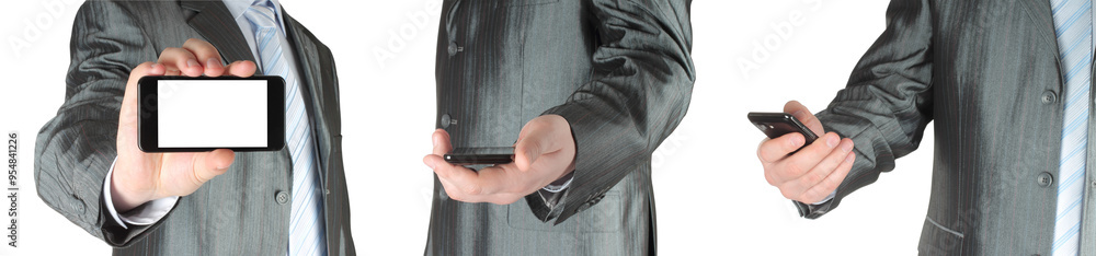 Set of Businessmen, which using Smartphone, isolated on transparent background