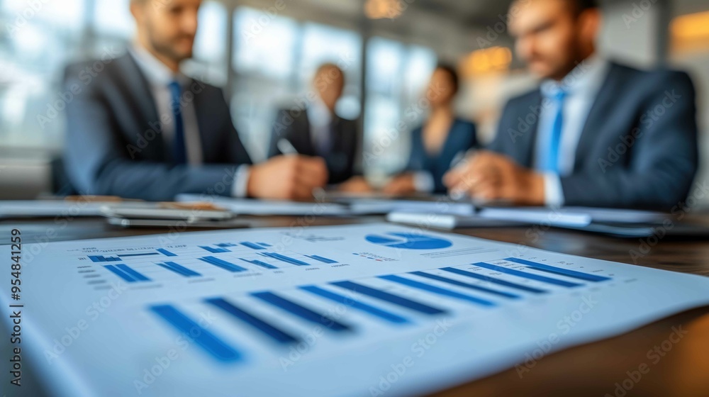 Detailed Perspective of Business Meeting with Charts and Graphs Detailed Perspective of Business Meeting with Charts and Graphs