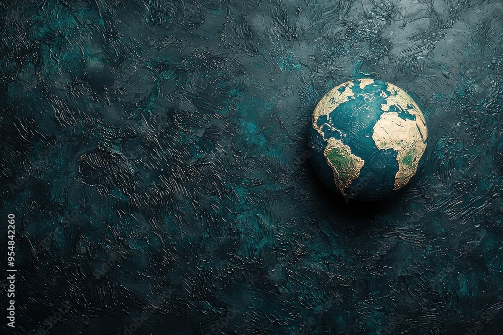 Fragile globe on dark textured background, concept of environmental protection and sustainability Fragile globe on dark textured background, concept of environmental protection and sustainability