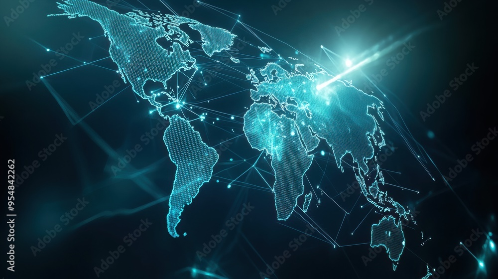 A hyperrealistic 2D animation of a world map with dynamic flight paths and communication lines appearing and disappearing, representing global travel and international networking A hyperrealistic 2D animation of a world map with dynamic flight paths and communication lines appearing and disappearing, representing global travel and international networking