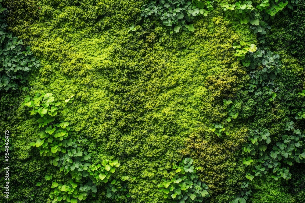 Close-up surface of the wall covered with green moss. Modern eco friendly decor made of colored stabilized moss. with generative ai Close-up surface of the wall covered with green moss. Modern eco friendly decor made of colored stabilized moss. with generative ai