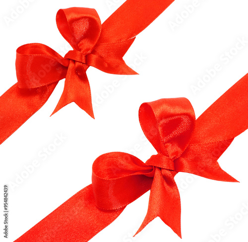Set of Red Holiday Bows, isolated on transparent background 