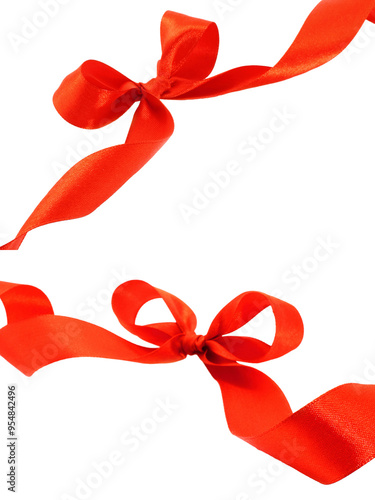 Set of Red Holiday Bows, isolated on transparent background 