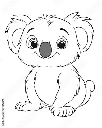 Cartoon koala black and white coloring page for kids on white background photo