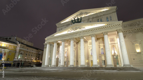 Night view of the State Academic Bolshoi Theatre Opera and Ballet timelapse hyperlapse, Moscow, Russia