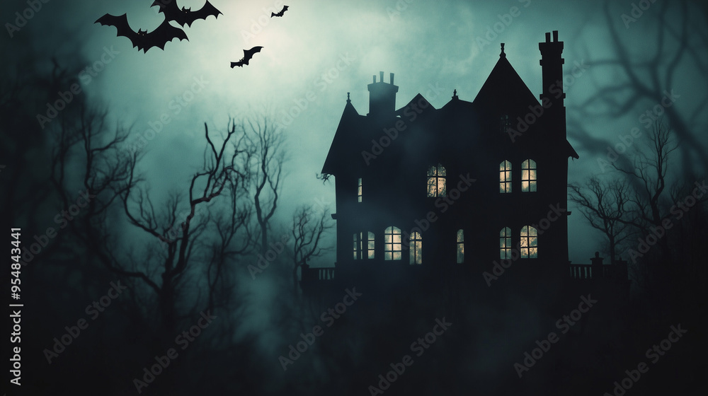 Haunted House Silhouette with Bats Haunted House Silhouette with Bats